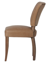 DINING CHAIR - CAIRO TOP GRAIN LEATHER W/ HERRINGBONE FABRIC BACK & ASHWOOD LEGS