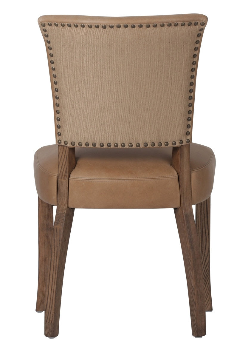 DINING CHAIR - CAIRO TOP GRAIN LEATHER W/ HERRINGBONE FABRIC BACK & ASHWOOD LEGS