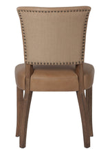 DINING CHAIR - CAIRO TOP GRAIN LEATHER W/ HERRINGBONE FABRIC BACK & ASHWOOD LEGS