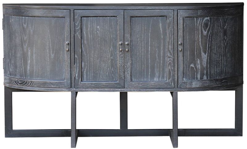 Hall Table - 4 Door with Metal Base Oak Wood /Iron