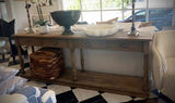 Hall Table in natural reclaimed elm with 4 spacious drawers, perfect for stylish storage in entryways or living rooms.