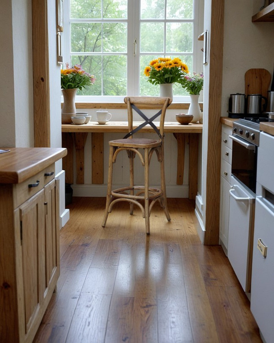 CROSS BACK BAR STOOL BENCH HEIGHT - OAK