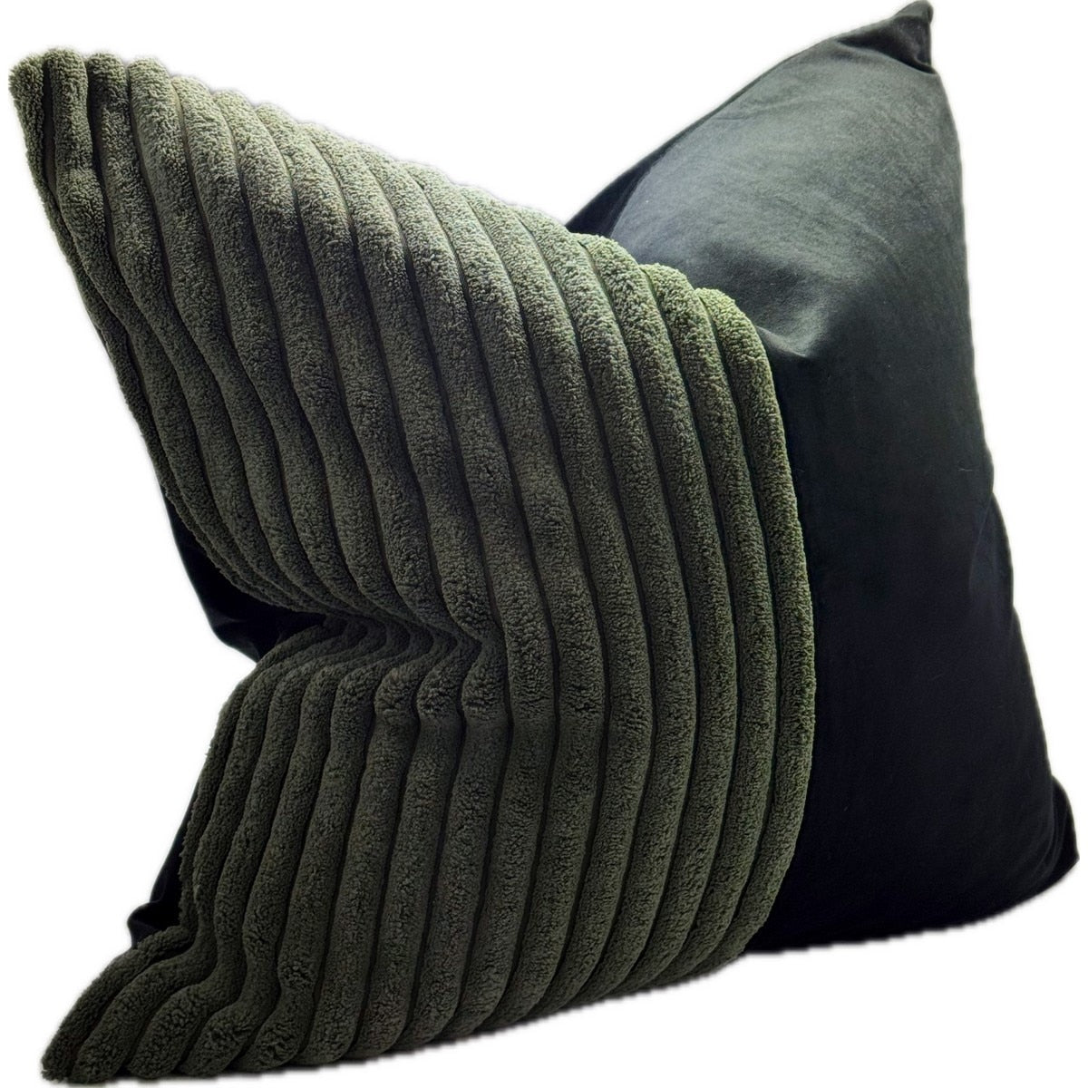 CUSHION COVER - SNUGG & CO.PATCHWORK (BLACK GREEN CORDUROY VELVET)