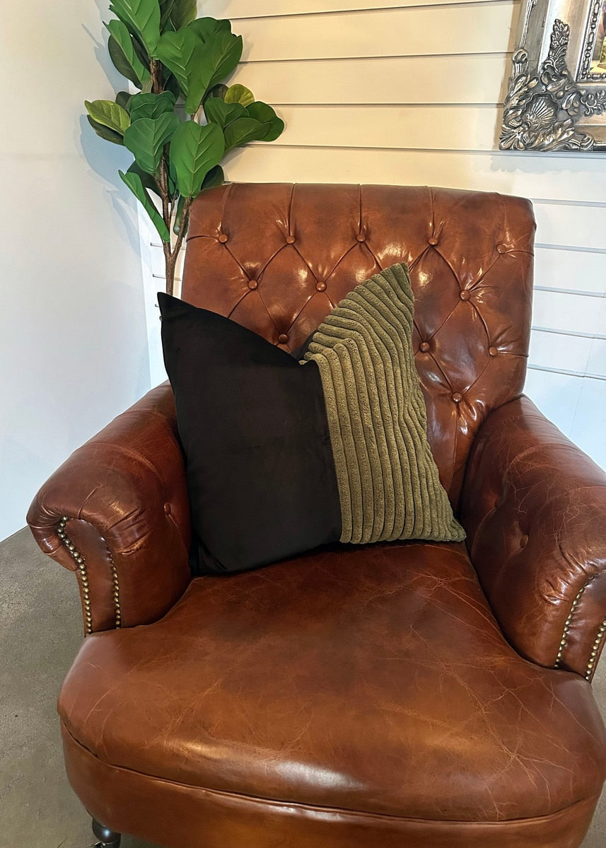 CUSHION COVER - SNUGG & CO.PATCHWORK (BLACK GREEN CORDUROY VELVET)