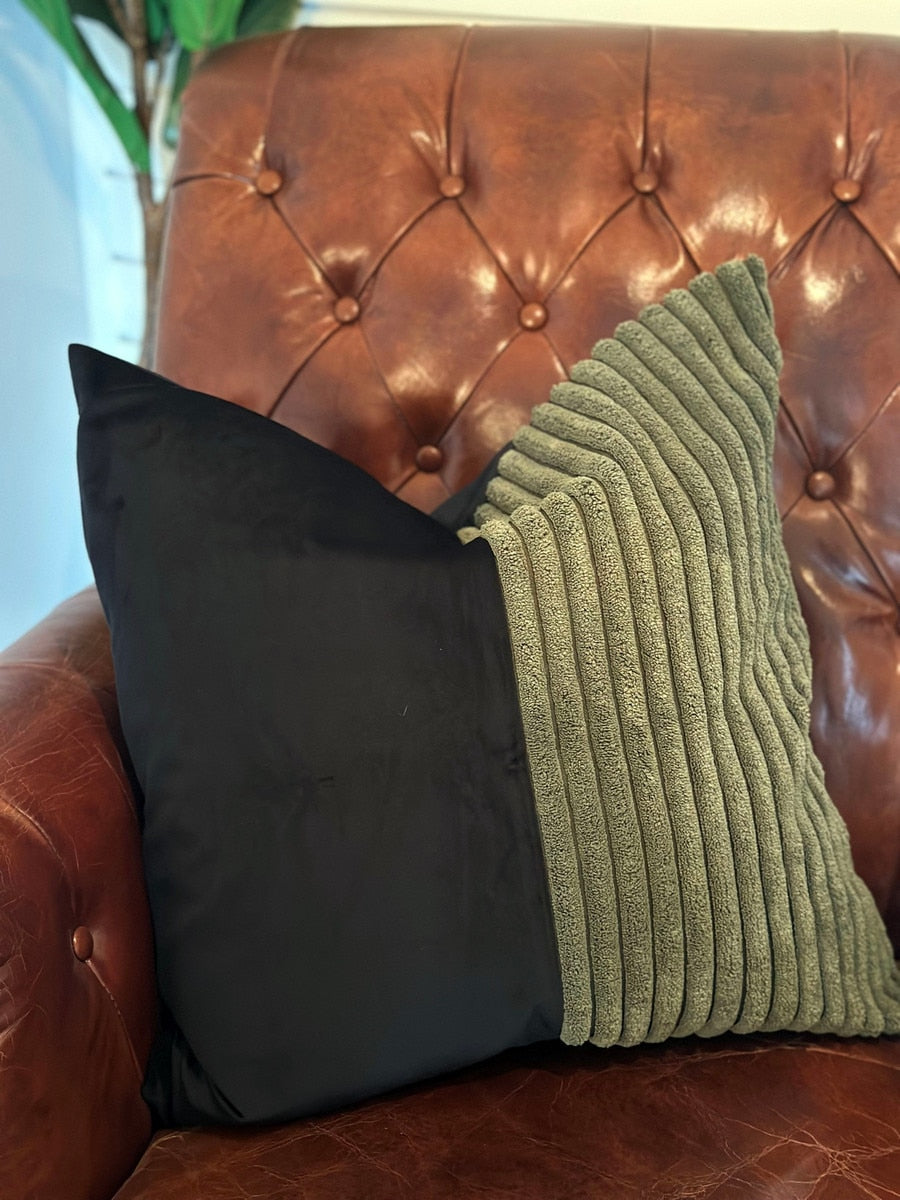 CUSHION COVER - SNUGG & CO.PATCHWORK (BLACK GREEN CORDUROY VELVET)