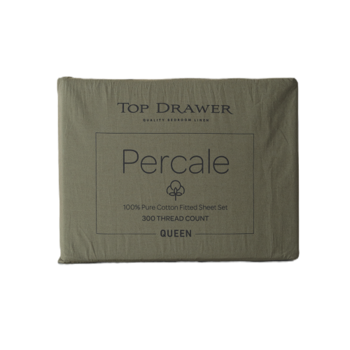 Sheet Set - Top Drawer 300TC Percale Olive Green (SINGLE)