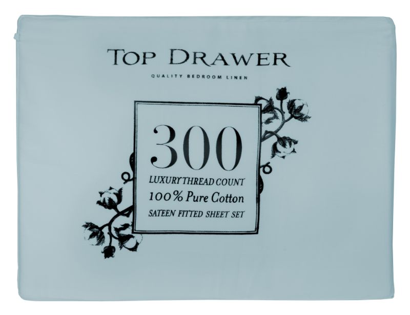 Luxurious TD 300TC Super King Sheet Set in light blue, crafted from 100% pure cotton for ultimate comfort and elegance.