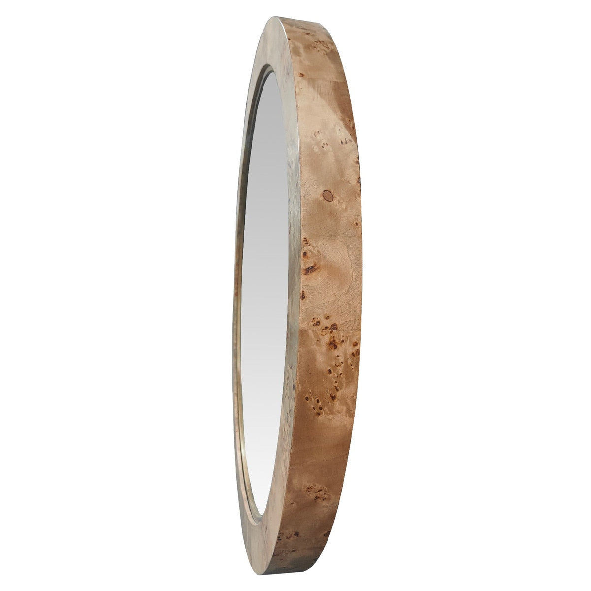 ROUND MIRROR - BURL WALNUT VENEER/MDF (1.12m x 1.125m x 8cm)
