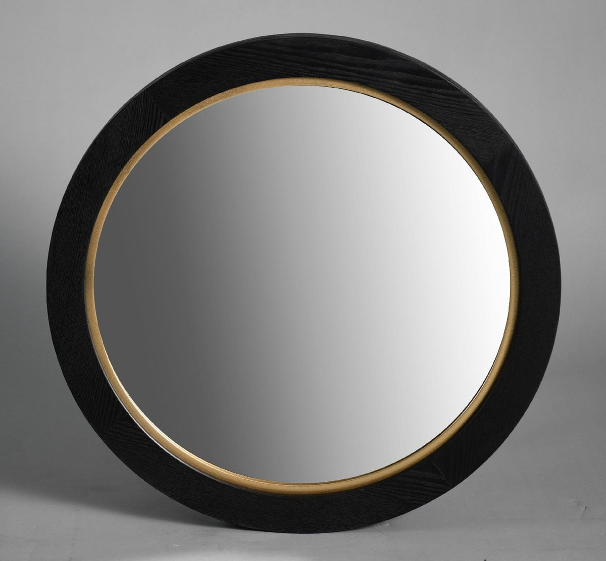 ROUND MIRROR - VENEER/MDF BLACK OAK & GOLD (65 x 65 x 4cm)