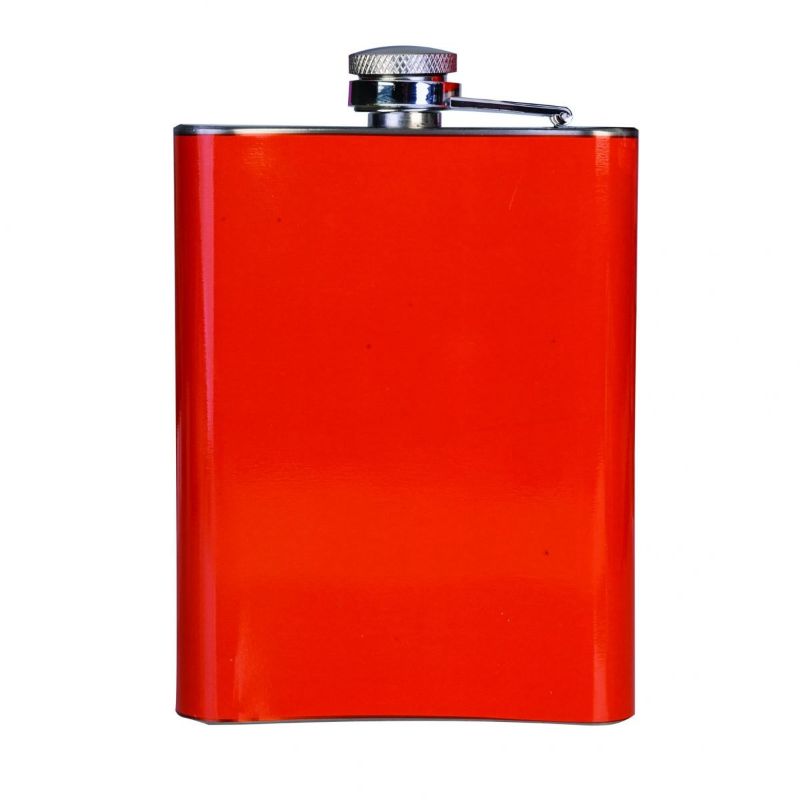 Whimsical stainless steel flask with prescription design, holds 8oz, perfect for drinks on the go.