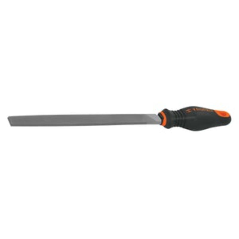 Flat Smooth Cut File 200mm with ergonomic handle for woodworking and metalworking, ensuring precision and comfort during use.