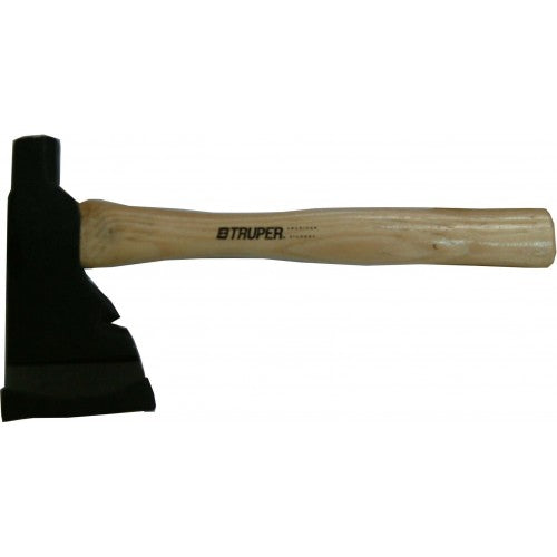 Versatile camping hatchet with a 1.5 lb forged steel head and 14" hickory handle, ideal for chopping and driving stakes.