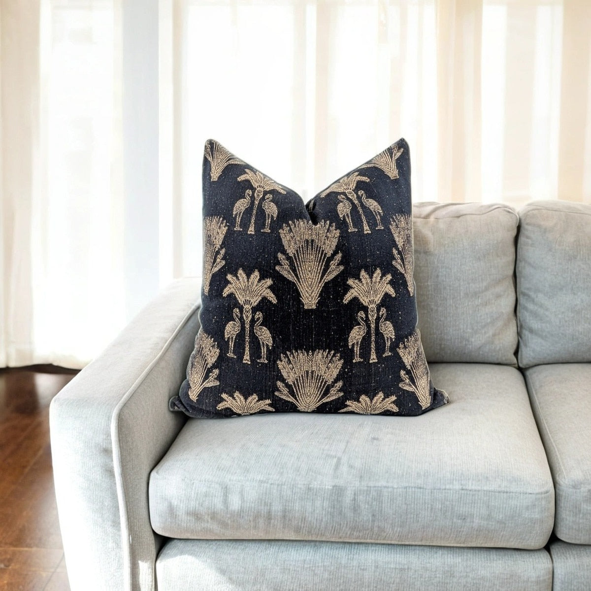 CUSHION COVER - SNUGG & CO PALM FLAMINGO BLACK & GOLD (55 x 55cm)