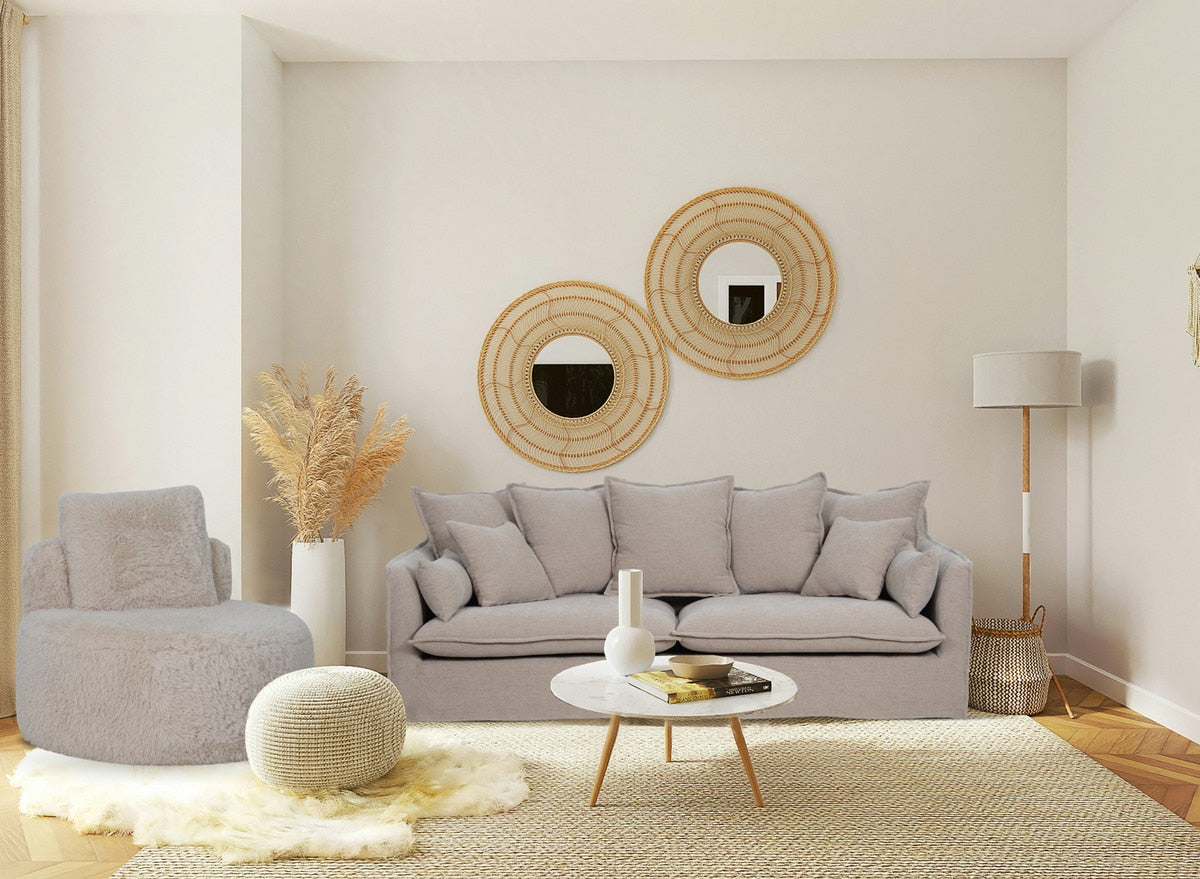 ROUND ACCENT CHAIR - SOPHIE SAND FAUX SHEEPSKIN (87 x 87 x 75cm)