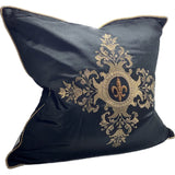 Hand-embroidered black and gold cushion cover, 550x550mm, perfect for adding elegance to any living space.