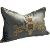 Elegant charcoal and gold hand-embroidered cushion cover, perfect for adding luxury to your home decor.