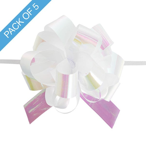 Ribbon Pull Bow Pom Pom Irridescent White