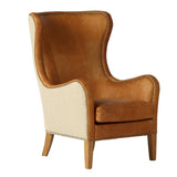 HIGHBACK ARMCHAIR - PRINCE EDWARD (TAN LEATHER W/ NATURAL LINEN)