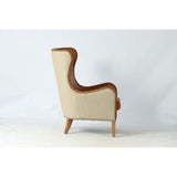 HIGHBACK ARMCHAIR - PRINCE EDWARD (TAN LEATHER W/ NATURAL LINEN)