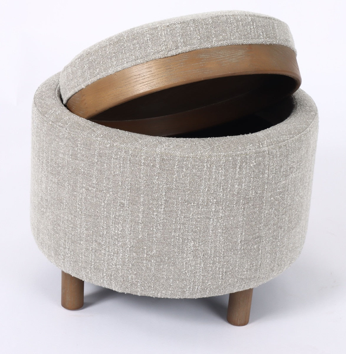 OTTOMAN - LUNA TAUPE W/ REVERSIBLE ASH WOODEN TRAY (49 x 49 x 41cm)