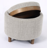 OTTOMAN - LUNA TAUPE W/ REVERSIBLE ASH WOODEN TRAY (49 x 49 x 41cm)