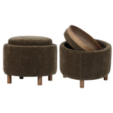 OTTOMAN - LUNA OLIVE W/ REVERSIBLE ASH WOODEN TRAY (49 x 49 x 41cm)