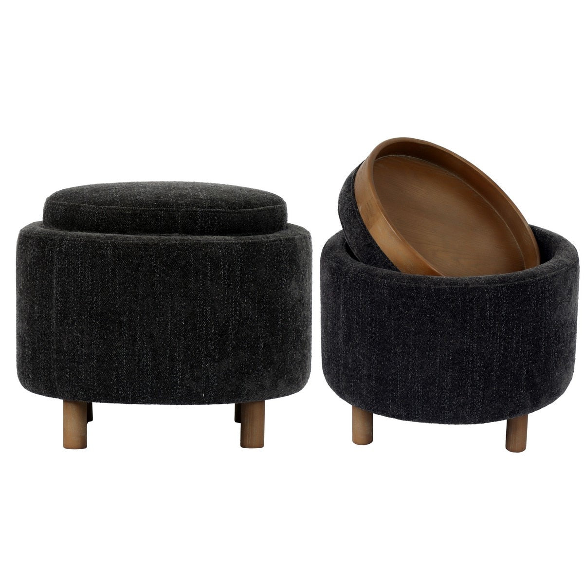 OTTOMAN - LUNA STEEL W/ REVERSIBLE ASH WOODEN TRAY (49 x 49 x 41cm)