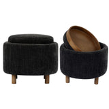 OTTOMAN - LUNA STEEL W/ REVERSIBLE ASH WOODEN TRAY (49 x 49 x 41cm)