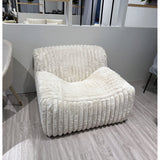 Luxurious Luton Armchair in Mondo White, featuring soft rib upholstery and a solid timber frame for style and comfort.