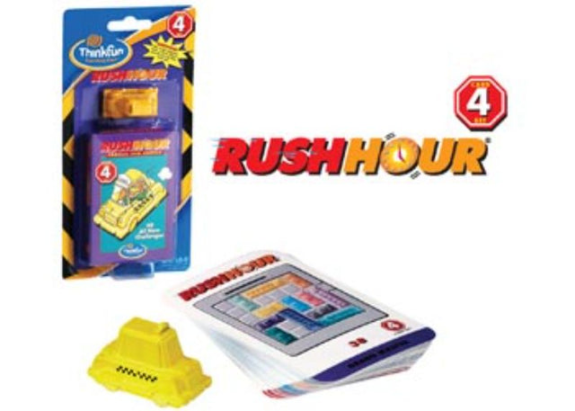 ThinkFun Rush Hour 4 logic game expansion featuring 40 challenges and a Yellow Taxi Cab for enhanced problem-solving fun.