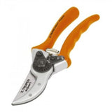 Pruning shear with a satin-coated aluminum body, SK5 steel blades, and a unique wire-cutting notch for precise garden work.