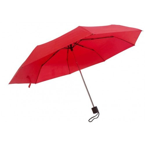 Compact travel umbrella in assorted colours, lightweight design for easy carrying, and generous rain protection when opened.