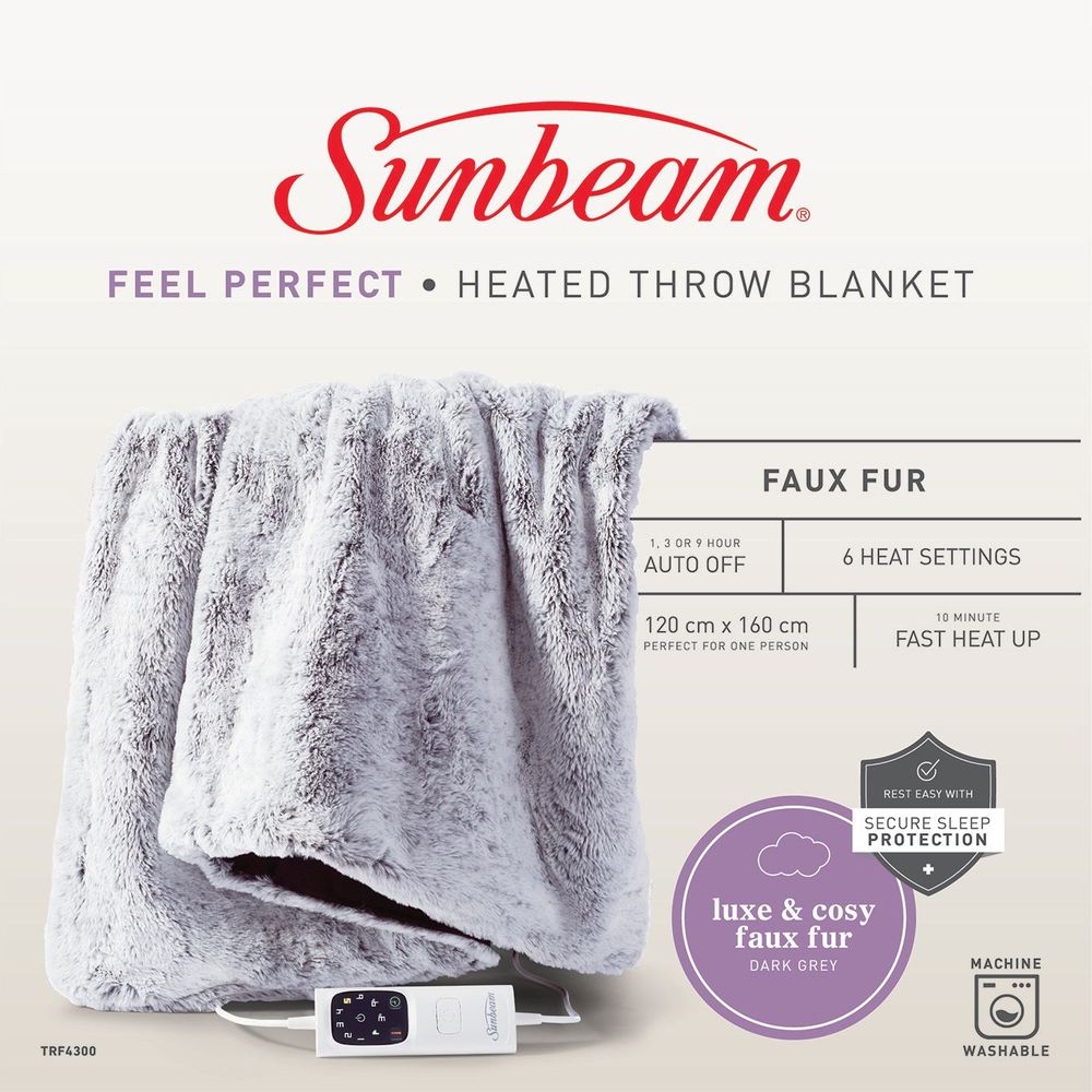 HEATED Throw - SUNBEAM FEEL PERFECT FAUX FUR TRF4300