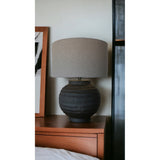 Lamp - Black Terracotta W/ Grey Linen Shade