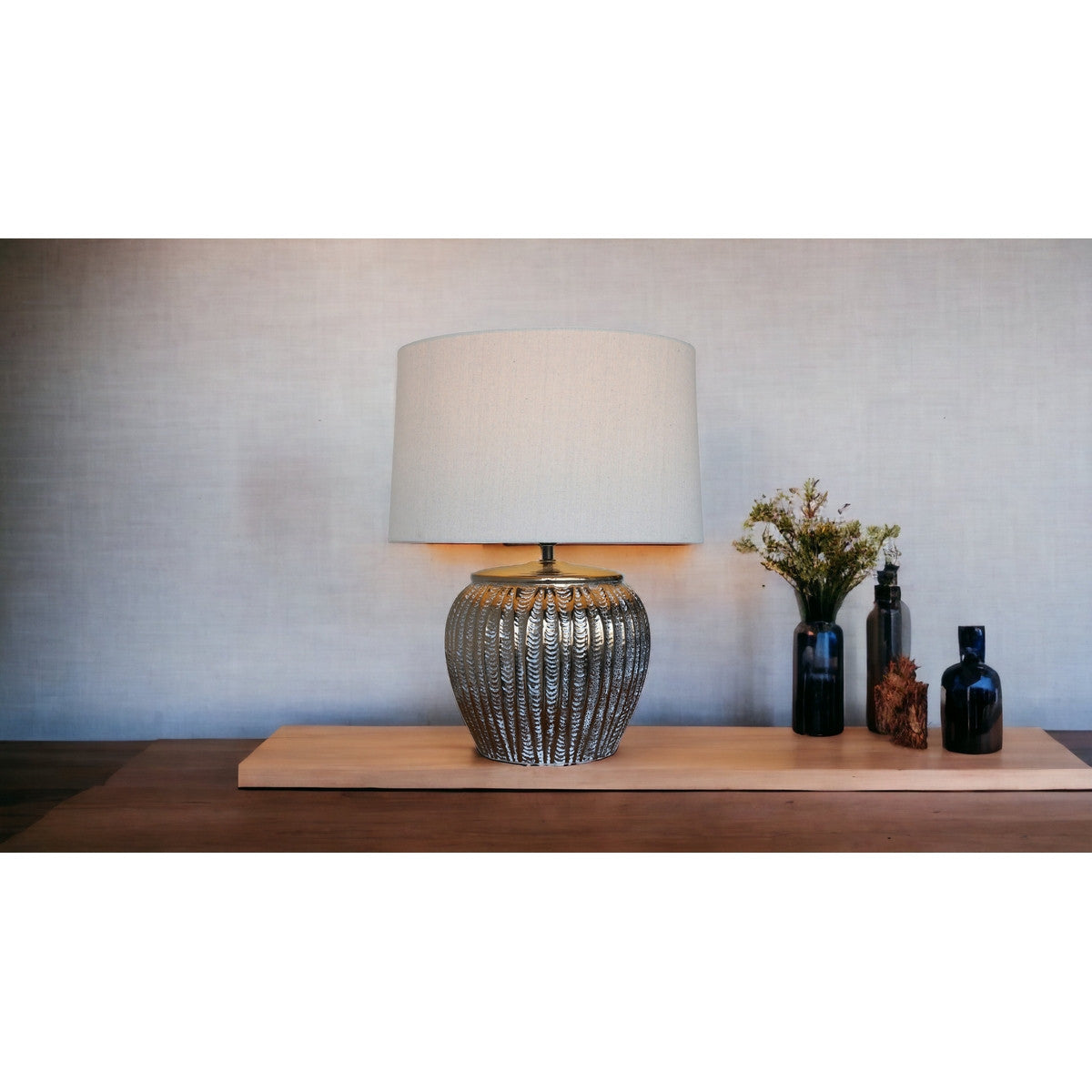 Lamp - Gold Ceramic W/ Natural Linen Shade