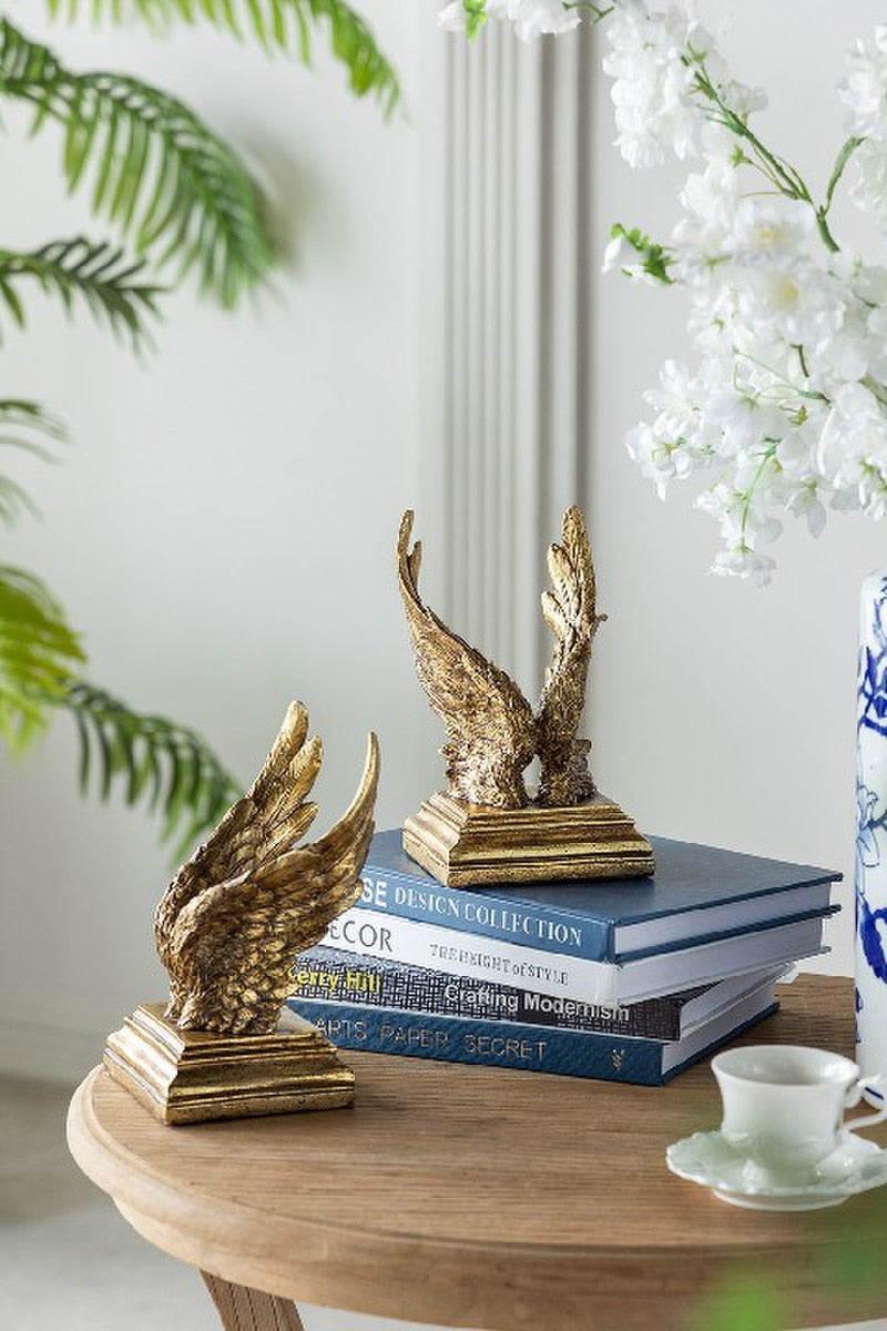 BOOK ENDS - GOLD ANGEL WINGS 11 x 13 x 21cm (SET of 2)