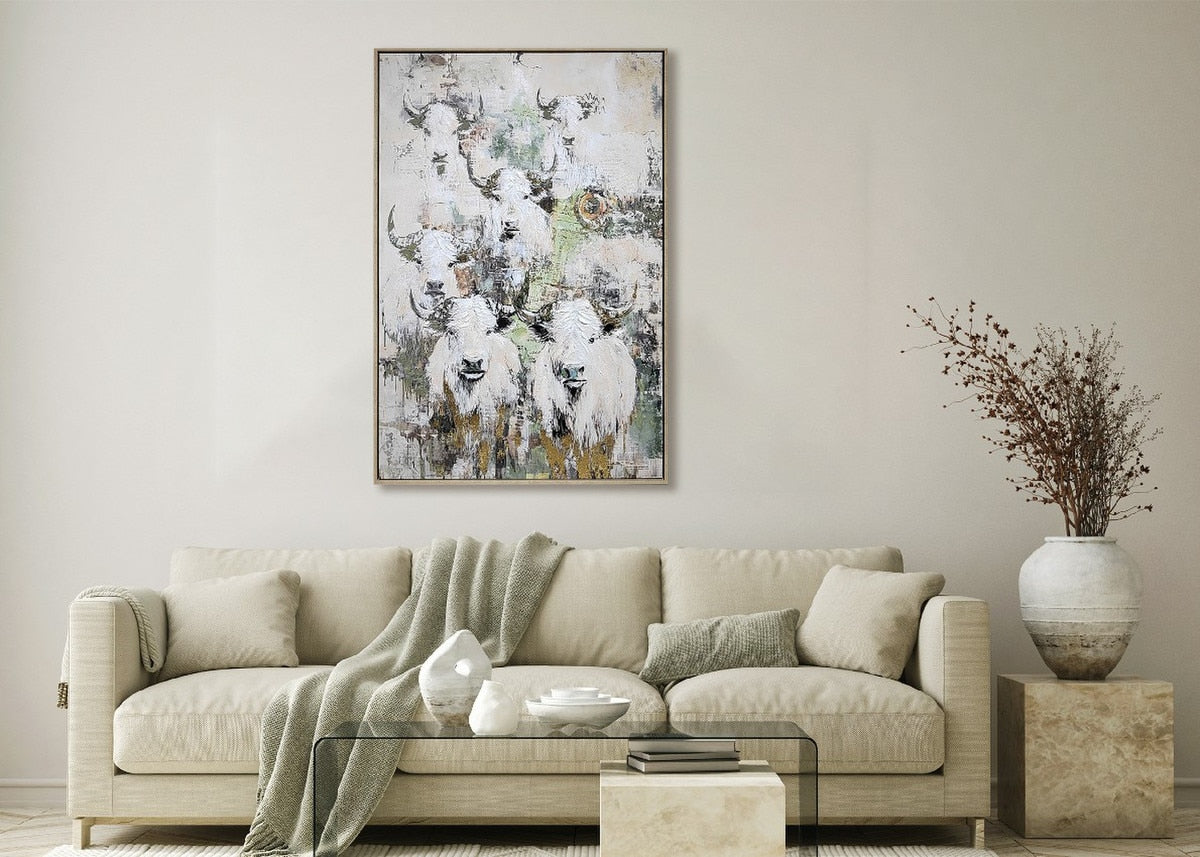 FRAMED CANVAS  - Cattle 80% HANDPAINTING (80cm x 1.2m)