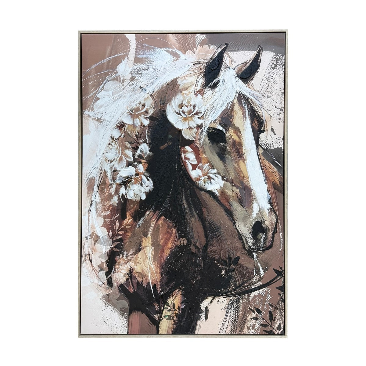 FRAMED CANVAS - Horse/Flowers 80% HANDPAINTING (80 x 1.2m)