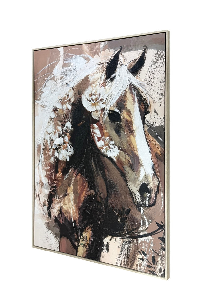 FRAMED CANVAS - Horse/Flowers 80% HANDPAINTING (80 x 1.2m)
