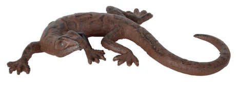 Set of 6 hand-cast cast iron lizard decorations, 10 x 18cm each, perfect for enhancing rustic indoor and outdoor decor.