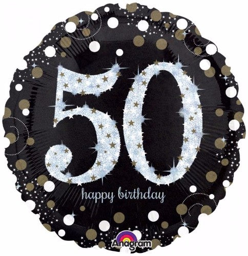 Balloon 45cm 50th Sparkling Happy Birthday Holographic