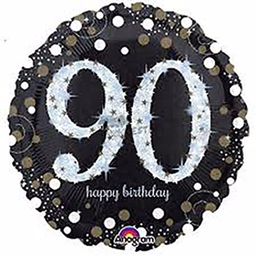 Holographic 45cm balloon celebrating a 90th birthday, perfect for adding glamour to your festive occasion.