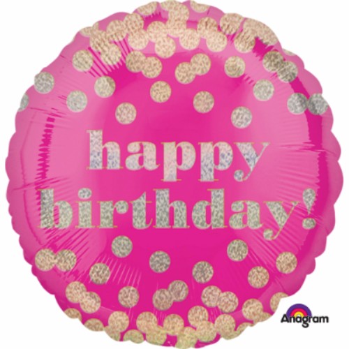 45cm gold holographic foil balloon with "Happy Birthday" design, ideal for festive party decorations and celebrations.