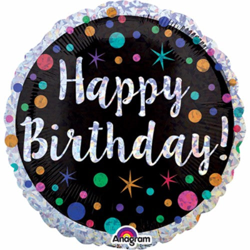 45cm Happy Birthday Polka Dots &Stars Holographic