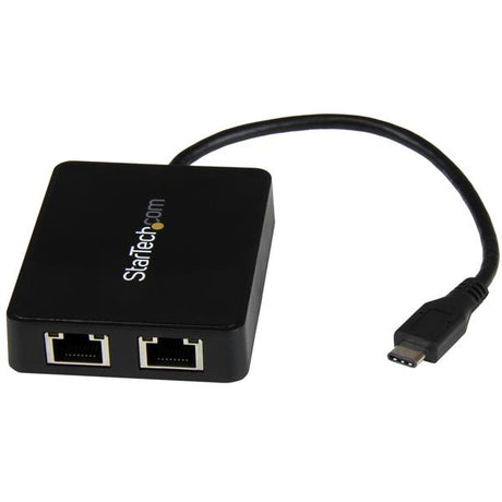 USB-C to Dual Gigabit Ethernet Adapter with USB-A port for stable, high-speed network access and seamless connectivity.