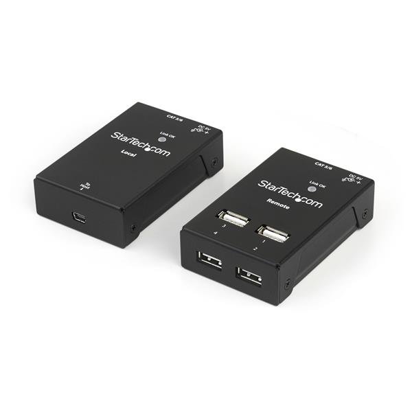 4-port USB 2.0 extender allows connection of devices up to 165ft via Cat5/Cat6, ideal for home and office workspace flexibility.