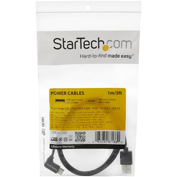 USB-A to USB-C Cable - Right-Angle - M/M - 91 cm (3 ft.) - USB 2.0