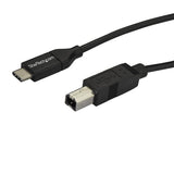 USB-C to USB-B cable, 1.8m, for connecting USB 2.0 devices to USB Type-C laptops, with durable design and lifetime warranty.