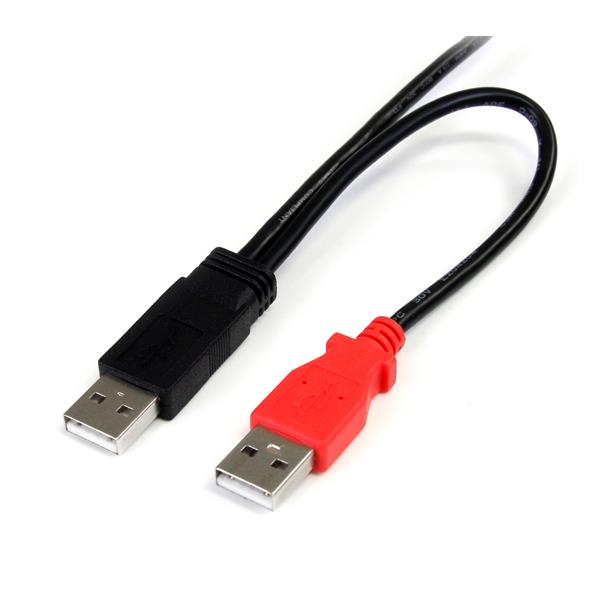 1 ft USB Y Cable with dual USB A and Micro B connectors for extra power and fast data transfers for external hard drives.