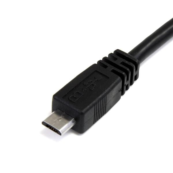 1 ft USB Y cable with dual USB A connectors and Micro B for enhanced power and data transfer for external hard drives.